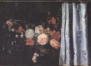 SPELT, Adrian van der Flower Still Life with Curtain (mk14) oil on canvas